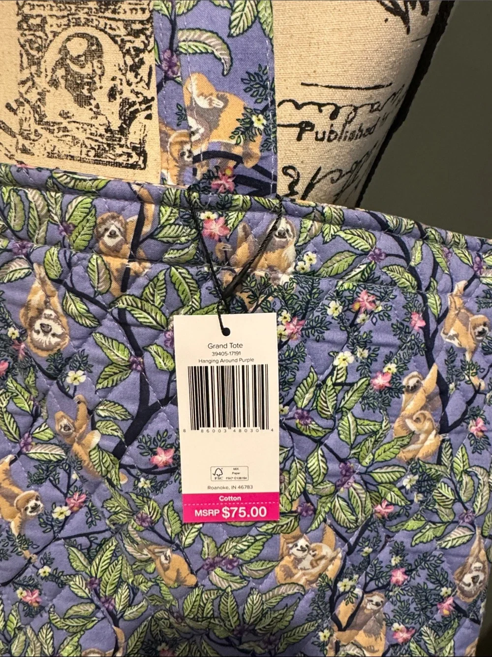 Vera Bradley Sloth Floral Grand Quilted Tote NWT - Picture 3 of 11